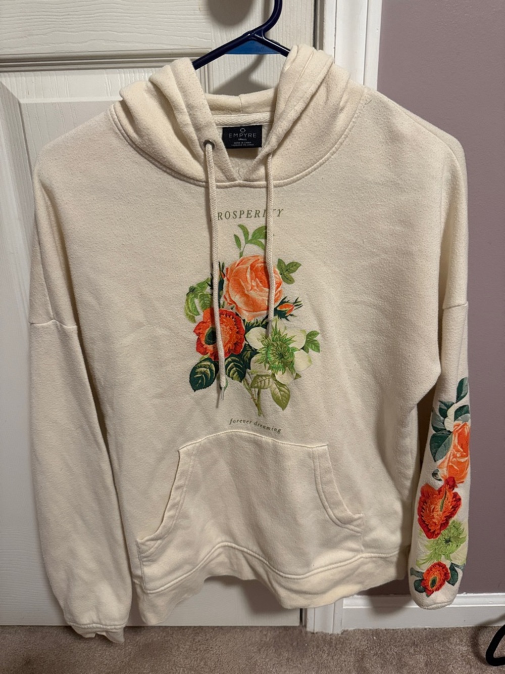 Empyre Cream Hoodie with Orange & Green Floral Print